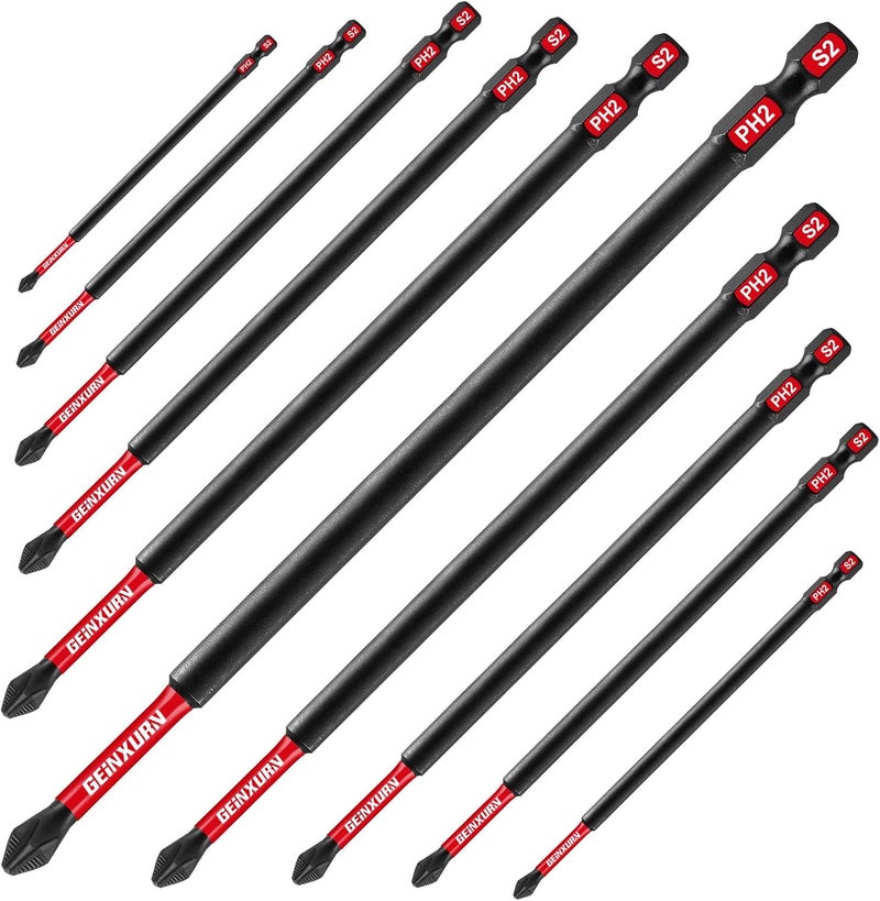 GEINXURN 10Pieces Magnetic #2 Phillips 6 in. Hex Anti-Slip Screwdriver Bits, 1/4 Inch Hex Shank Long Impact Tough PH2 Cross Screwdriver Bits Set - Image 1